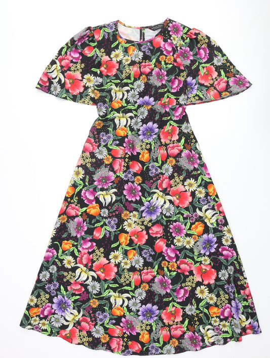 Dorothy Perkins Womens Multicoloured Floral Polyester A-Line Size 8 Round Neck Zip