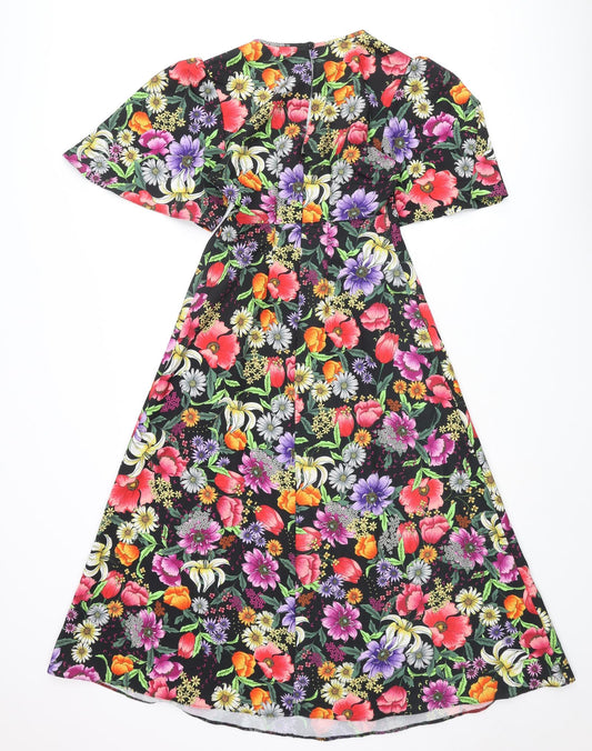 Dorothy Perkins Womens Multicoloured Floral Polyester A-Line Size 8 Round Neck Zip