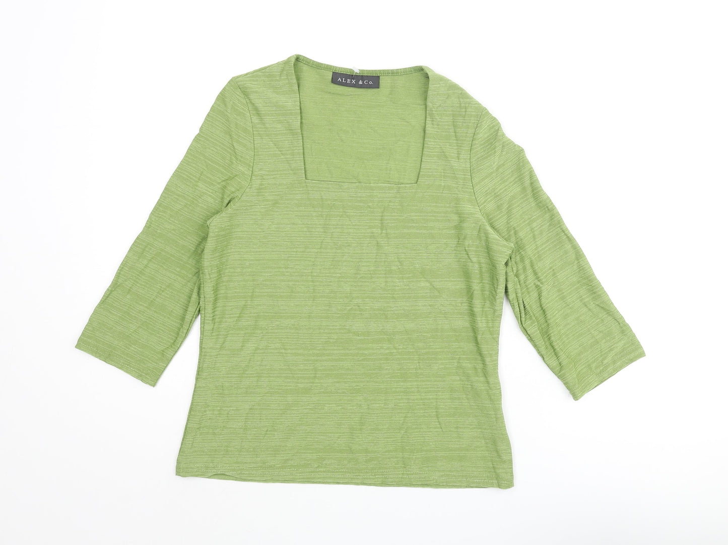 Alex & Co Womens Green Polyamide Basic Blouse Size 8 Square Neck