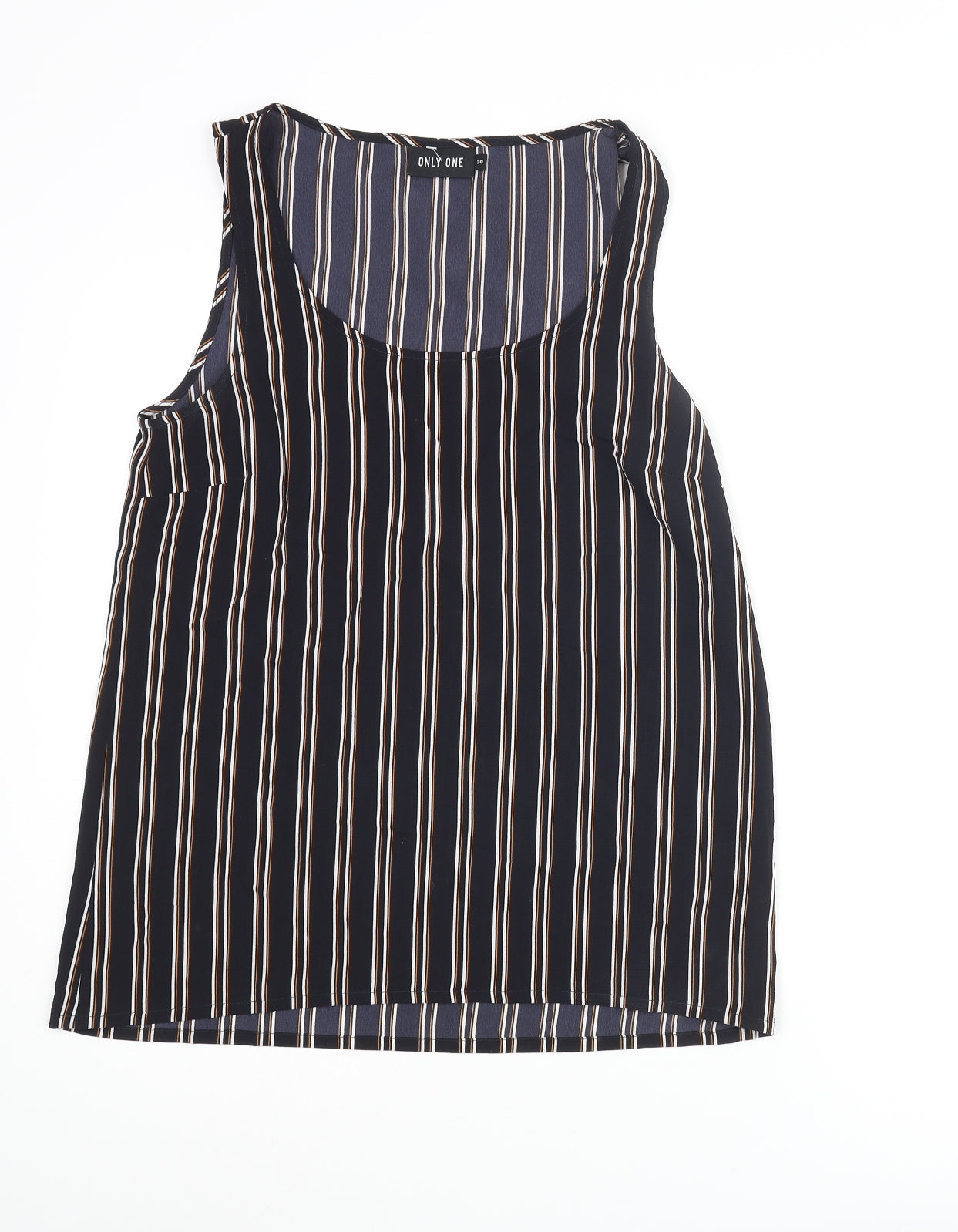 Only One Womens Black Striped Polyester Camisole Blouse Size 10 Scoop Neck