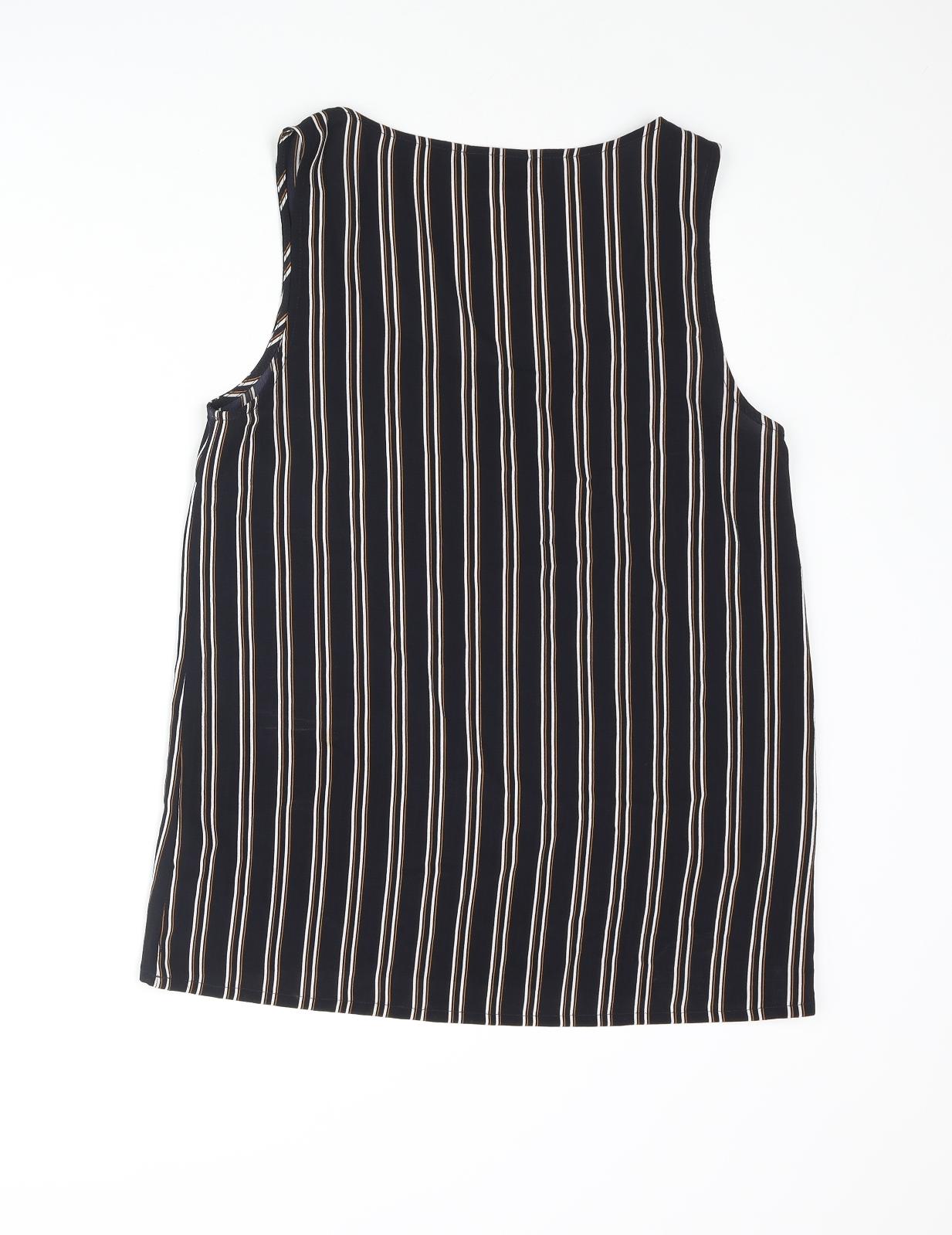 Only One Womens Black Striped Polyester Camisole Blouse Size 10 Scoop Neck