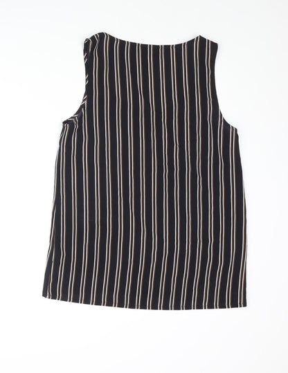 Only One Womens Black Striped Polyester Camisole Blouse Size 10 Scoop Neck