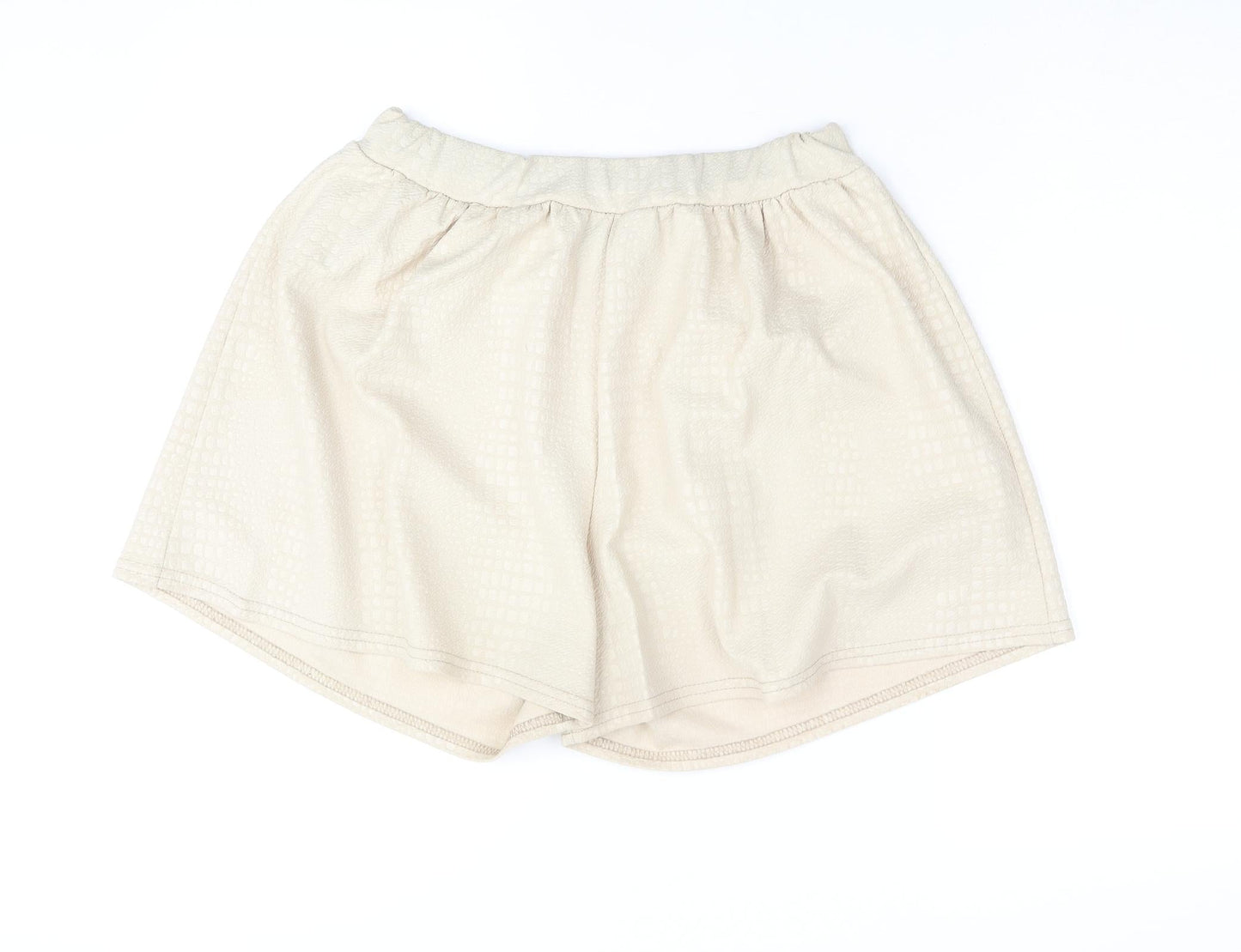 PRETTYLITTLETHING Womens Beige Polyester Basic Shorts Size 10 Regular Pull On - Textured
