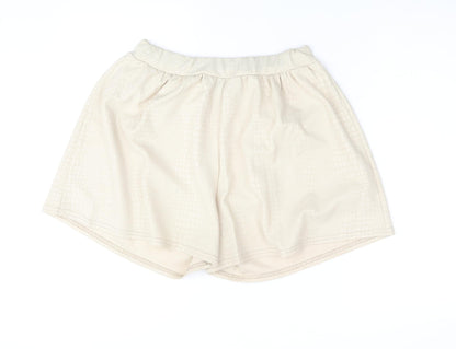 PRETTYLITTLETHING Womens Beige Polyester Basic Shorts Size 10 Regular Pull On - Textured