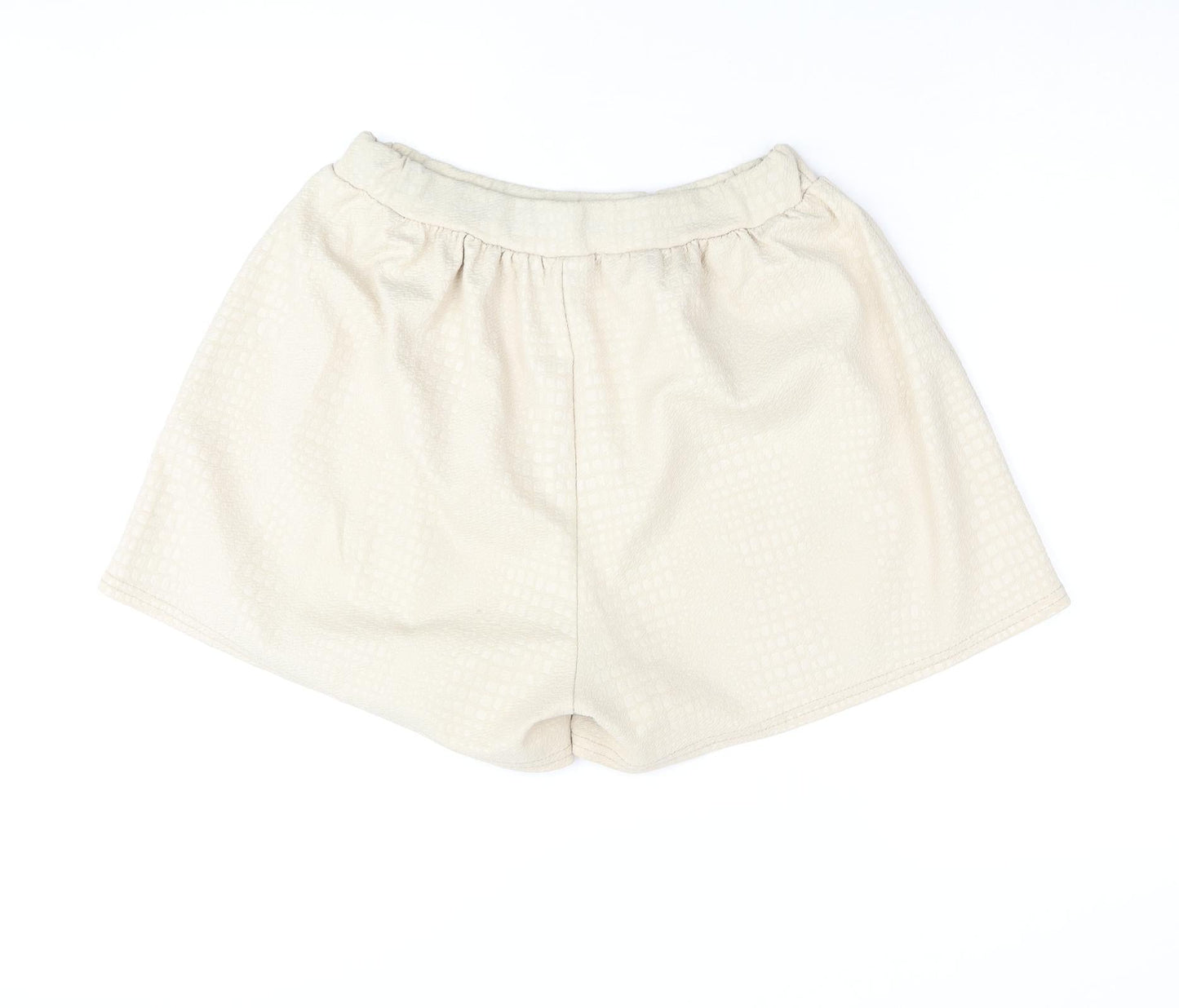 PRETTYLITTLETHING Womens Beige Polyester Basic Shorts Size 10 Regular Pull On - Textured