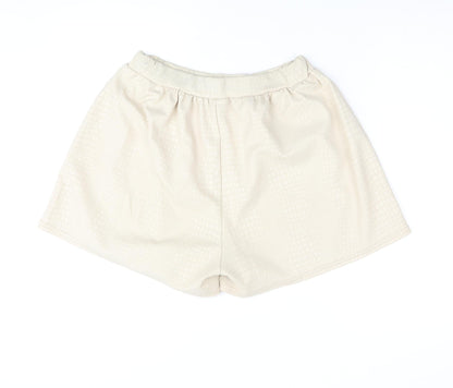 PRETTYLITTLETHING Womens Beige Polyester Basic Shorts Size 10 Regular Pull On - Textured