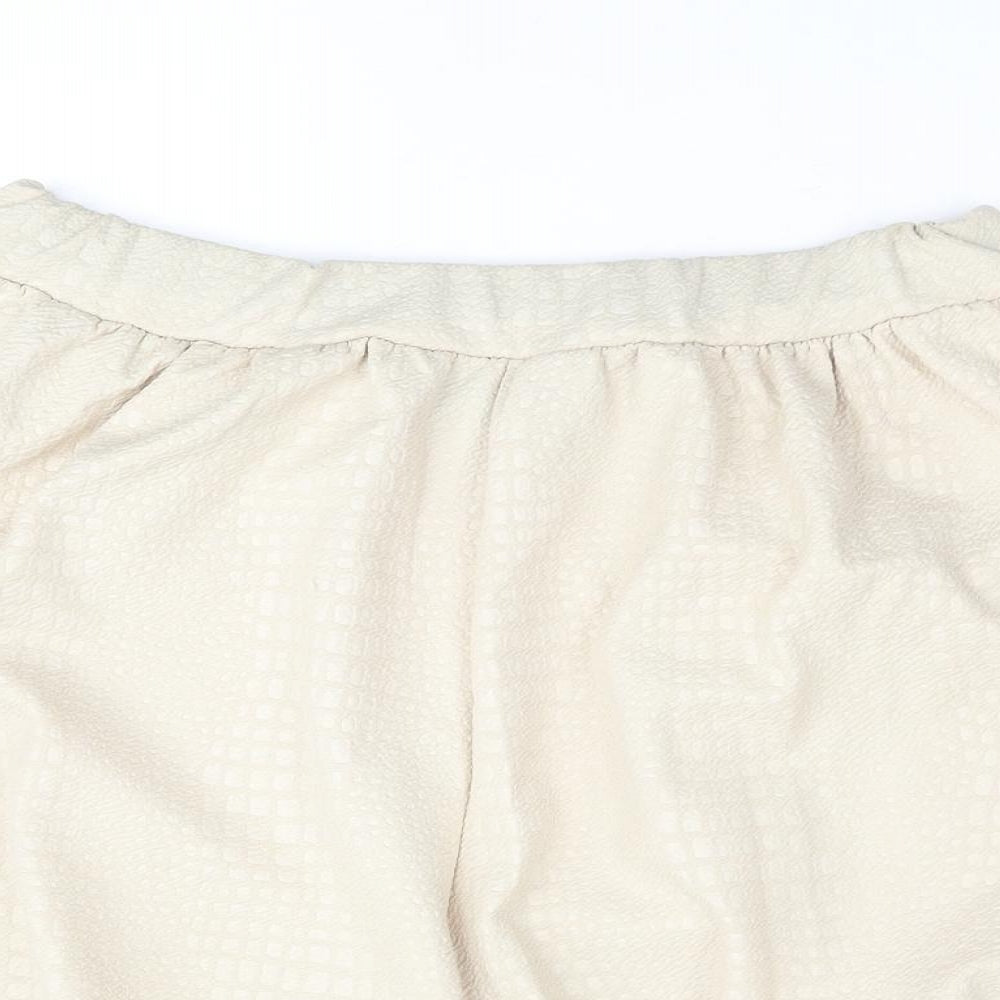 PRETTYLITTLETHING Womens Beige Polyester Basic Shorts Size 10 Regular Pull On - Textured