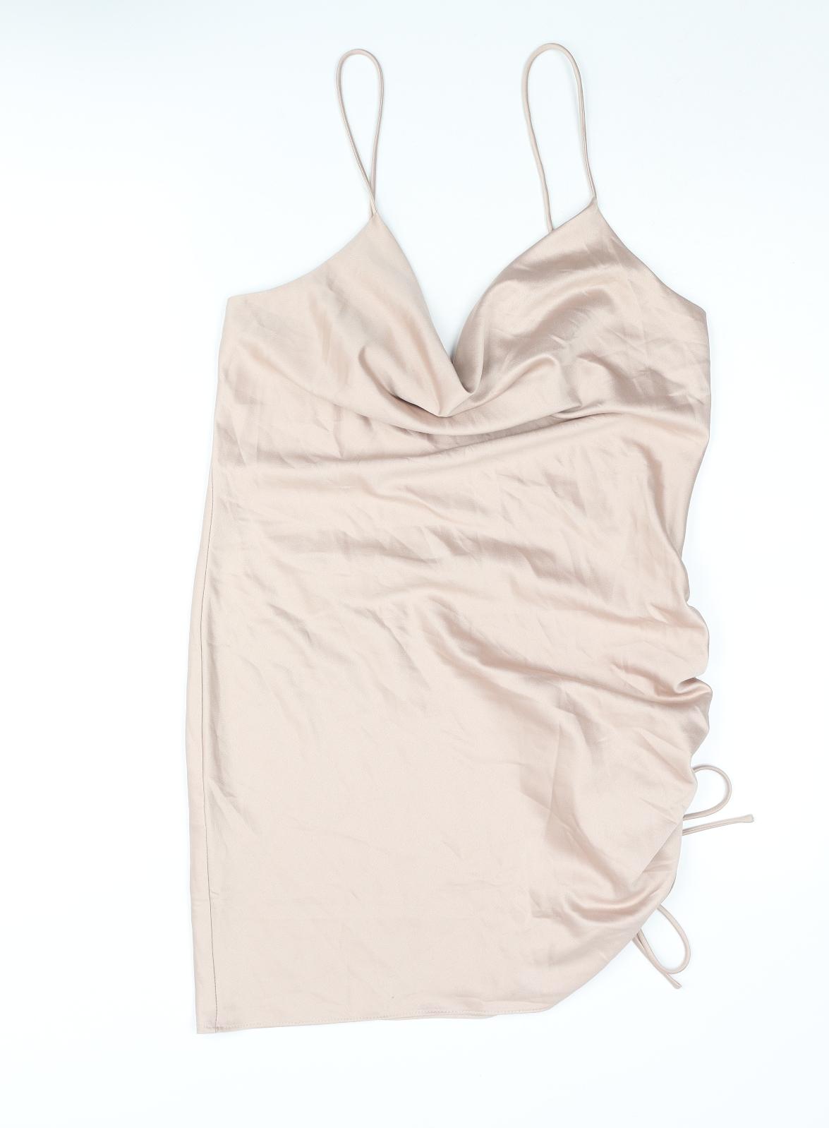Topshop Womens Pink Polyester Slip Dress Size 12 Cowl Neck Pullover - Drawstring Side