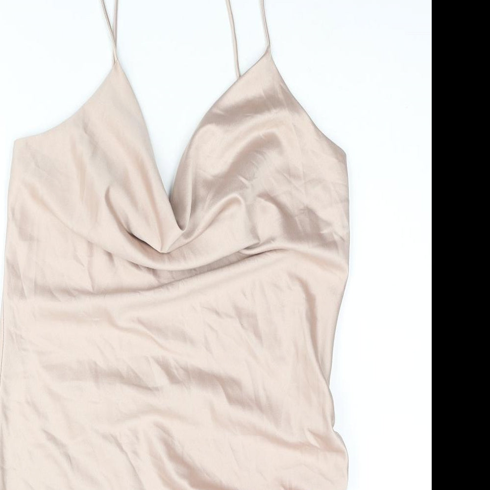 Topshop Womens Pink Polyester Slip Dress Size 12 Cowl Neck Pullover - Drawstring Side
