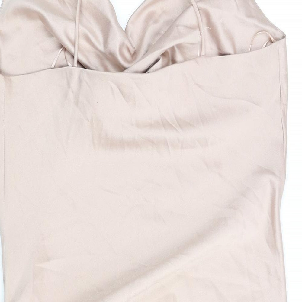 Topshop Womens Pink Polyester Slip Dress Size 12 Cowl Neck Pullover - Drawstring Side