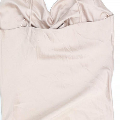 Topshop Womens Pink Polyester Slip Dress Size 12 Cowl Neck Pullover - Drawstring Side