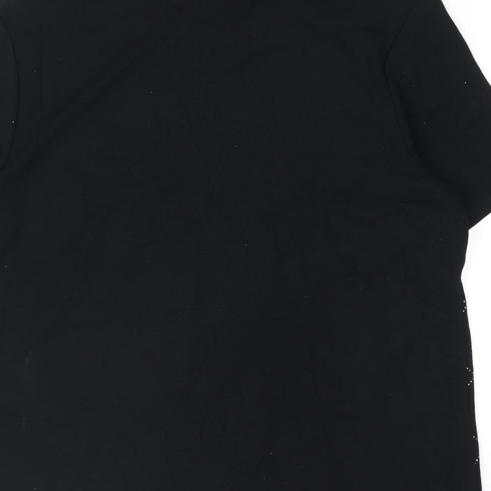 Bonmarché Womens Black Viscose Basic Blouse Size L Round Neck - Diamond Rhinestone