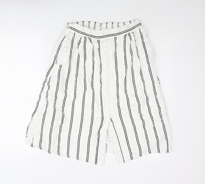 Mango Womens White Striped Cotton A-Line Skirt Size M - Front Vent
