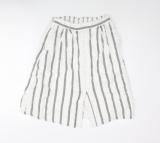 Mango Womens White Striped Cotton A-Line Skirt Size M - Front Vent