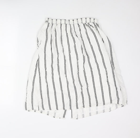 Mango Womens White Striped Cotton A-Line Skirt Size M - Front Vent