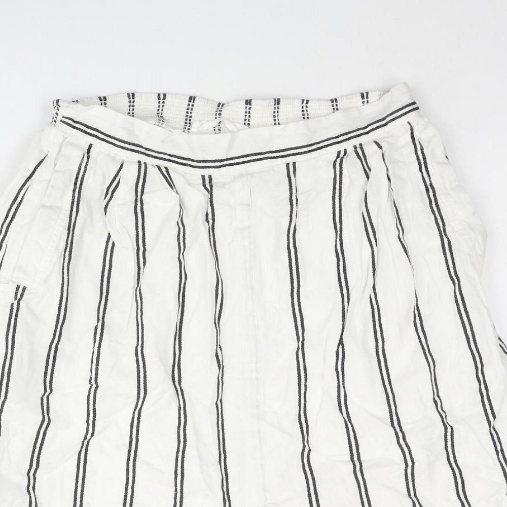 Mango Womens White Striped Cotton A-Line Skirt Size M - Front Vent