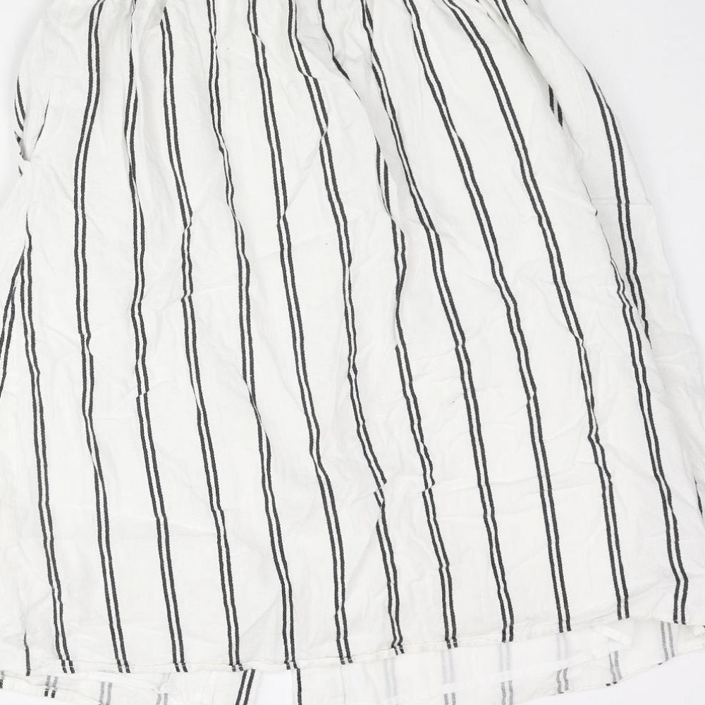 Mango Womens White Striped Cotton A-Line Skirt Size M - Front Vent