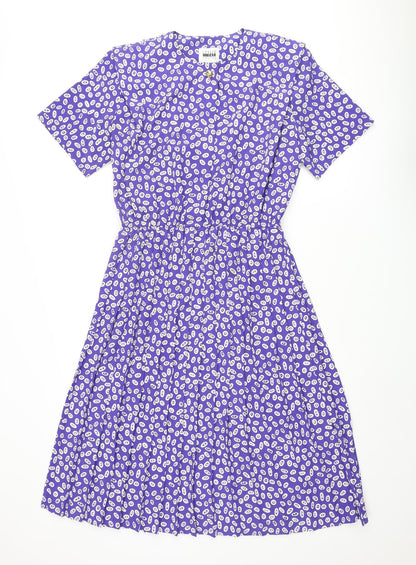 Leslie Fay Womens Purple Geometric Polyester A-Line Size 12 Round Neck Button - Pleated