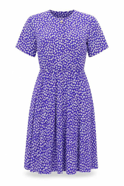 Leslie Fay Womens Purple Geometric Polyester A-Line Size 12 Round Neck Button - Pleated