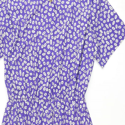 Leslie Fay Womens Purple Geometric Polyester A-Line Size 12 Round Neck Button - Pleated