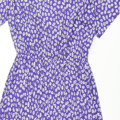 Leslie Fay Womens Purple Geometric Polyester A-Line Size 12 Round Neck Button - Pleated