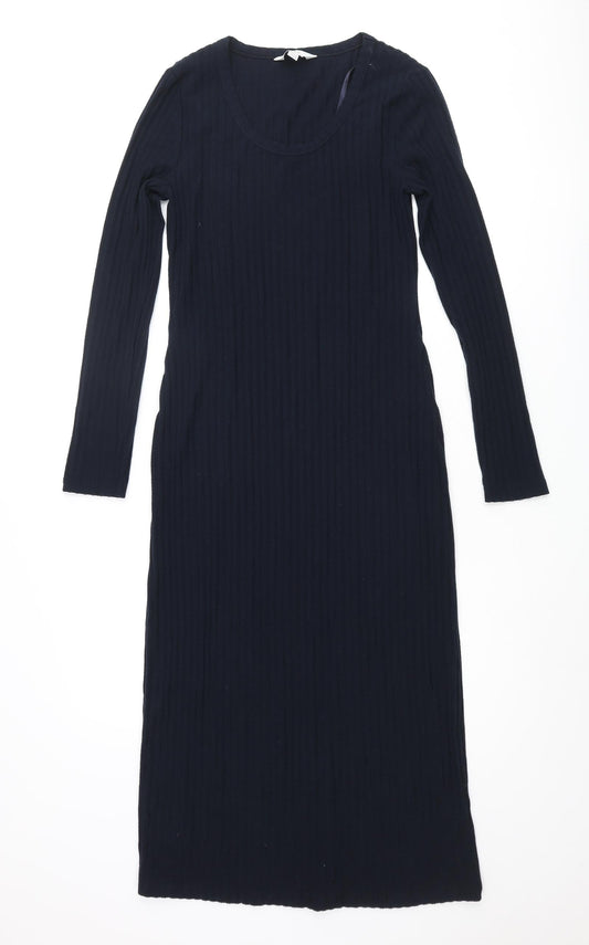 Marks and Spencer Womens Blue Polyester Pencil Dress Size 8 Round Neck Pullover