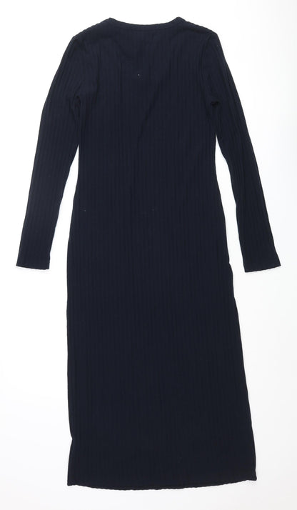 Marks and Spencer Womens Blue Polyester Pencil Dress Size 8 Round Neck Pullover