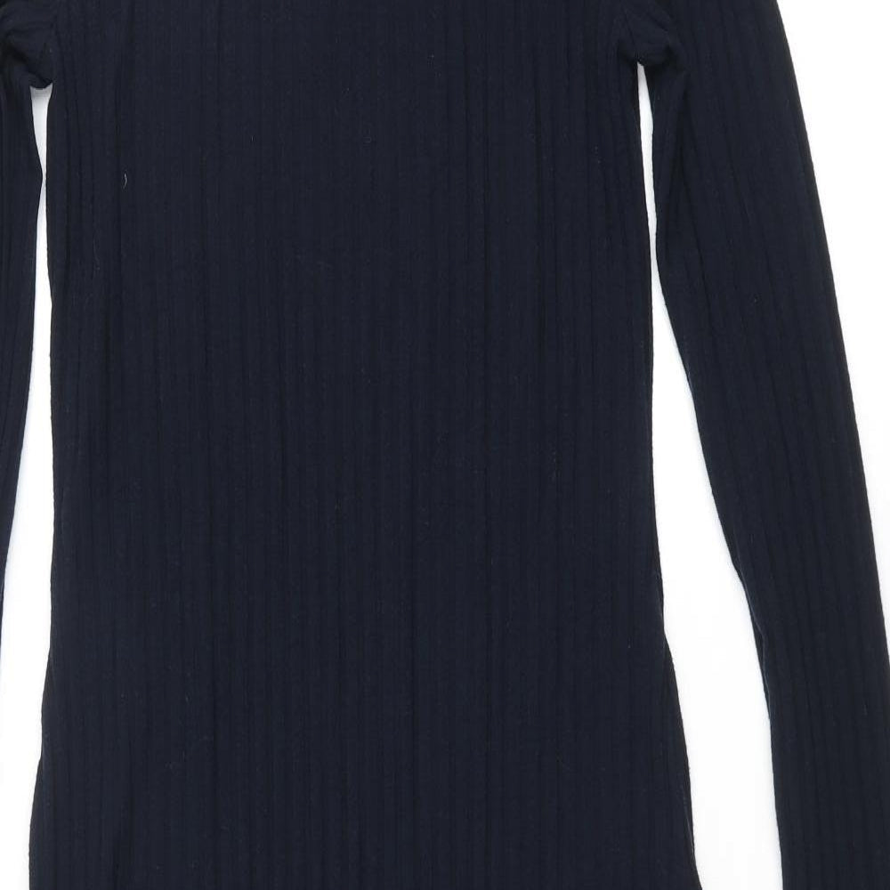 Marks and Spencer Womens Blue Polyester Pencil Dress Size 8 Round Neck Pullover