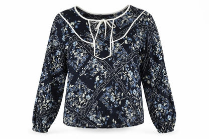 Marks and Spencer Womens Blue Floral Viscose Basic Blouse Size 6 Round Neck - Keyhole Neck