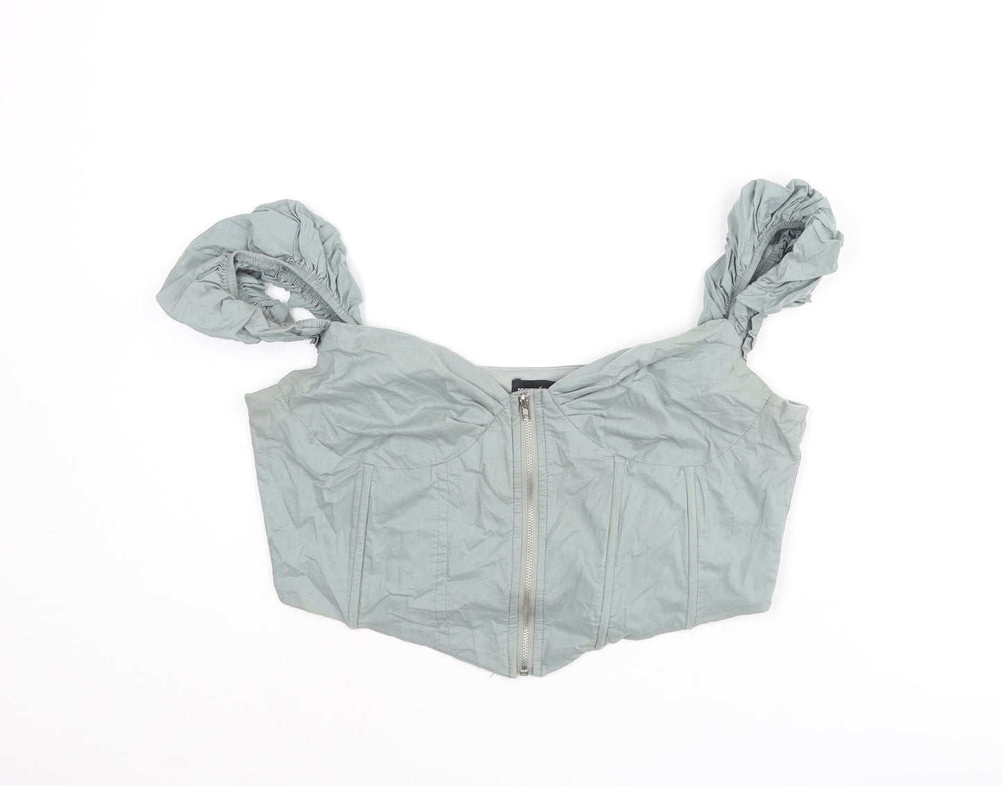 Womens UK Size 10 PRETTYLITTLETHING Blue Cropped Blouse