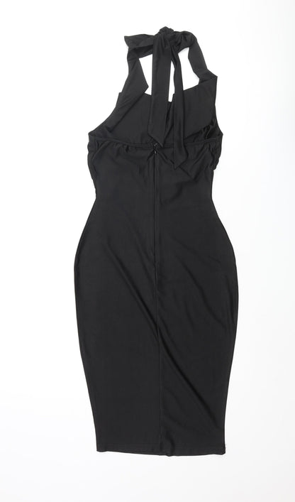 Missguided Womens Black Polyester Bodycon Size 6 Mock Neck Zip