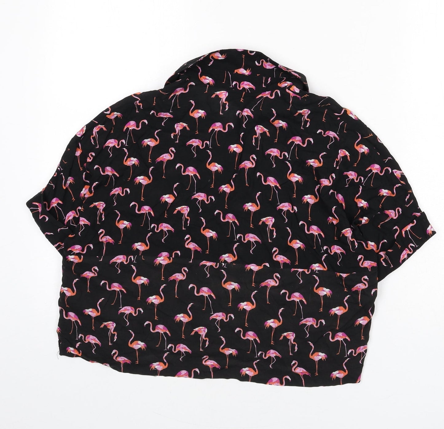 Topshop Womens Black Geometric Viscose Cropped Button-Up Size 8 Collared
