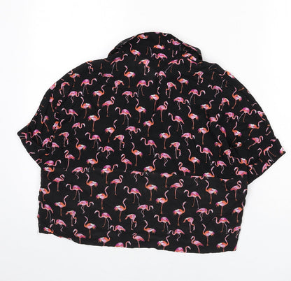 Topshop Womens Black Geometric Viscose Cropped Button-Up Size 8 Collared