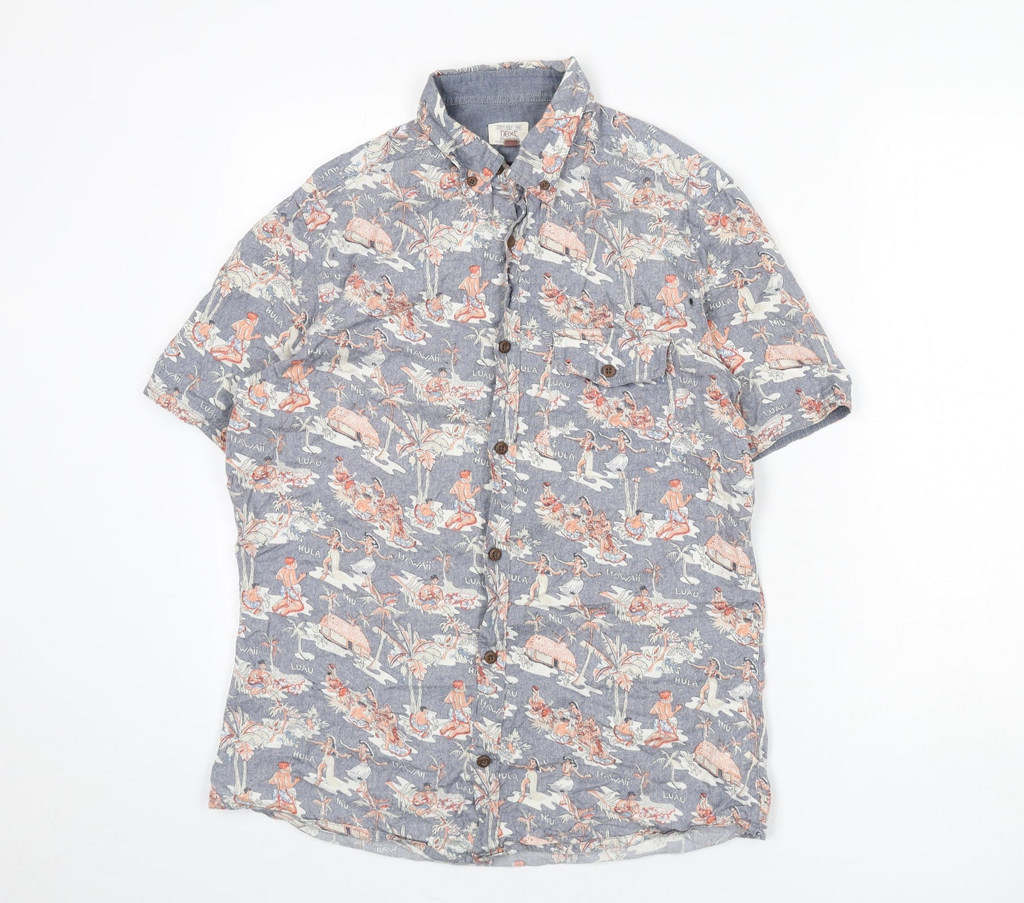 NEXT Mens Multicoloured Geometric Cotton Button-Up Size M Collared Button - Hawaii, Beach, Surfing