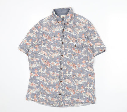 NEXT Mens Multicoloured Geometric Cotton Button-Up Size M Collared Button - Hawaii, Beach, Surfing