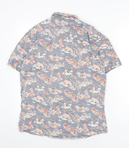 NEXT Mens Multicoloured Geometric Cotton Button-Up Size M Collared Button - Hawaii, Beach, Surfing