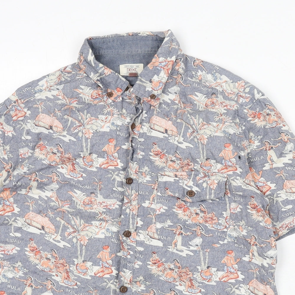 NEXT Mens Multicoloured Geometric Cotton Button-Up Size M Collared Button - Hawaii, Beach, Surfing