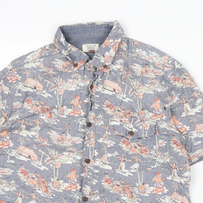 NEXT Mens Multicoloured Geometric Cotton Button-Up Size M Collared Button - Hawaii, Beach, Surfing