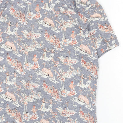 NEXT Mens Multicoloured Geometric Cotton Button-Up Size M Collared Button - Hawaii, Beach, Surfing