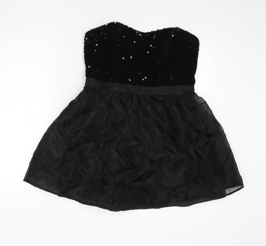 NEXT Womens Black Polyester A-Line Size 14 Off the Shoulder Zip - Sequins, Under Skirt