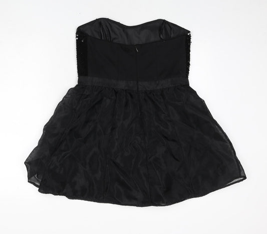 NEXT Womens Black Polyester A-Line Size 14 Off the Shoulder Zip - Sequins, Under Skirt