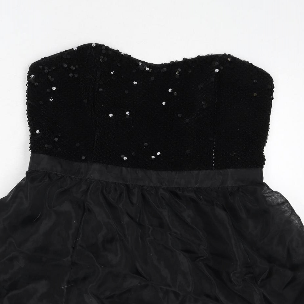 NEXT Womens Black Polyester A-Line Size 14 Off the Shoulder Zip - Sequins, Under Skirt
