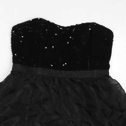 NEXT Womens Black Polyester A-Line Size 14 Off the Shoulder Zip - Sequins, Under Skirt