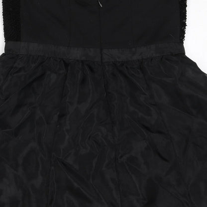 NEXT Womens Black Polyester A-Line Size 14 Off the Shoulder Zip - Sequins, Under Skirt