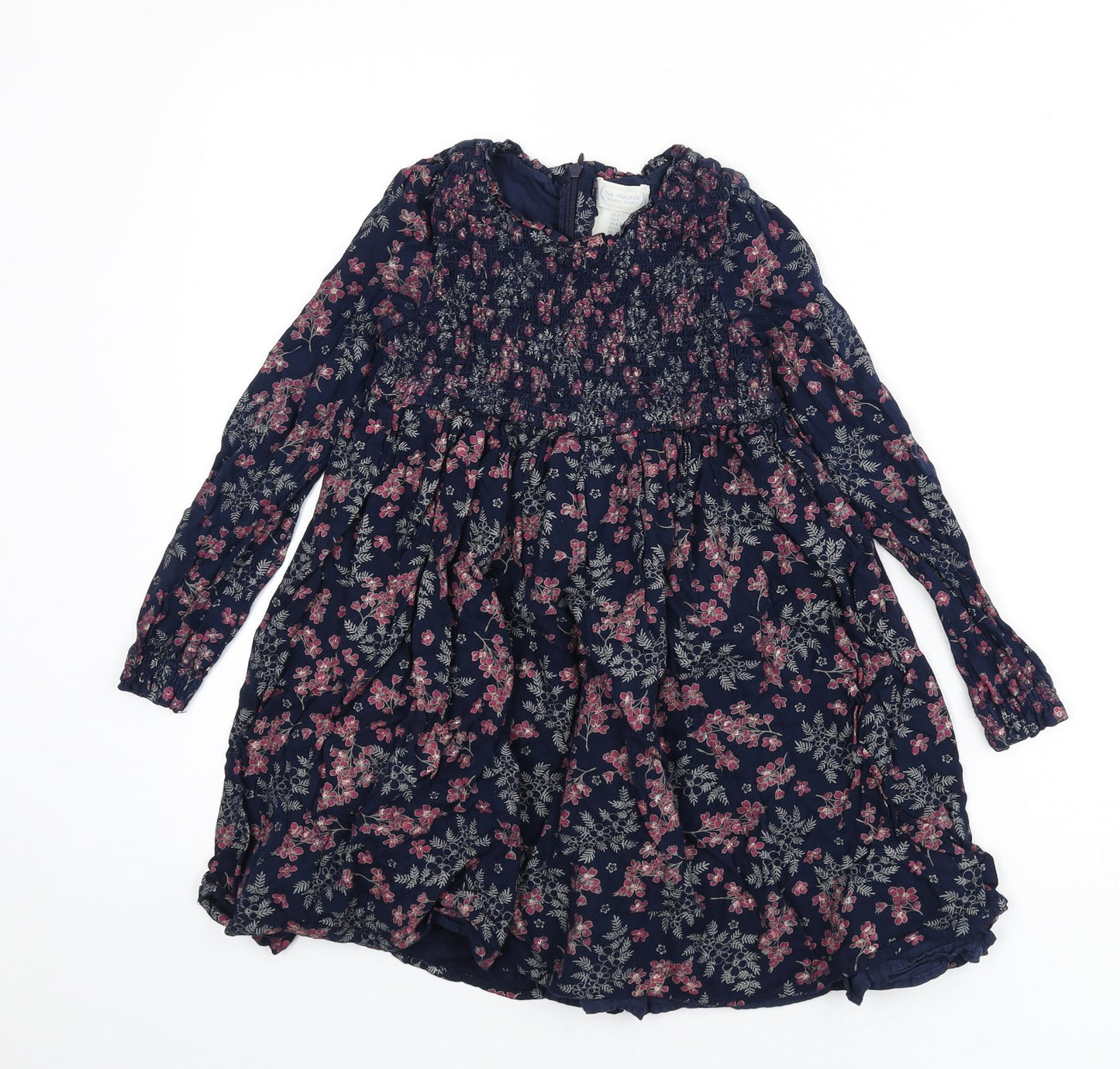 The Prairie Girls Blue Floral Viscose Fit & Flare Size 7 Years Round Neck Zip