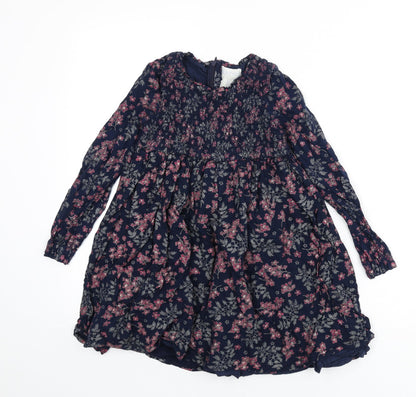 The Prairie Girls Blue Floral Viscose Fit & Flare Size 7 Years Round Neck Zip
