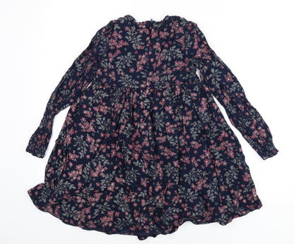 The Prairie Girls Blue Floral Viscose Fit & Flare Size 7 Years Round Neck Zip