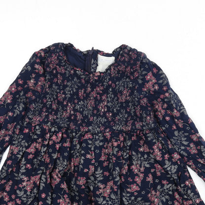 The Prairie Girls Blue Floral Viscose Fit & Flare Size 7 Years Round Neck Zip