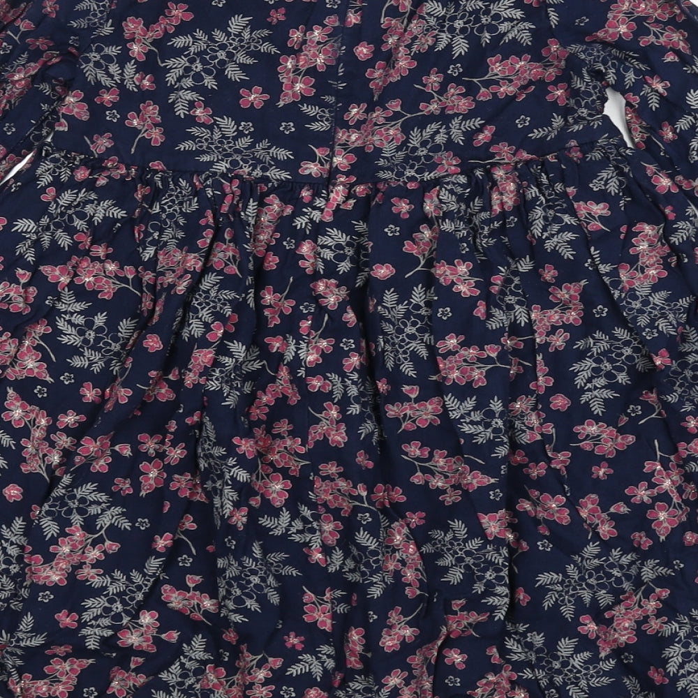 The Prairie Girls Blue Floral Viscose Fit & Flare Size 7 Years Round Neck Zip