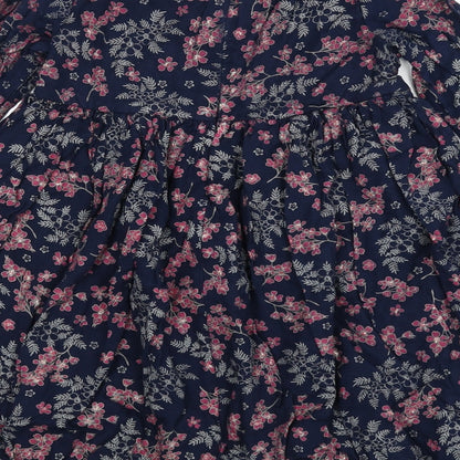 The Prairie Girls Blue Floral Viscose Fit & Flare Size 7 Years Round Neck Zip